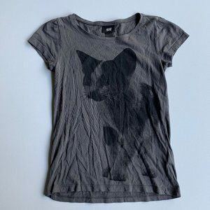 H&M Gray and Black Cat Graphic T Shirt